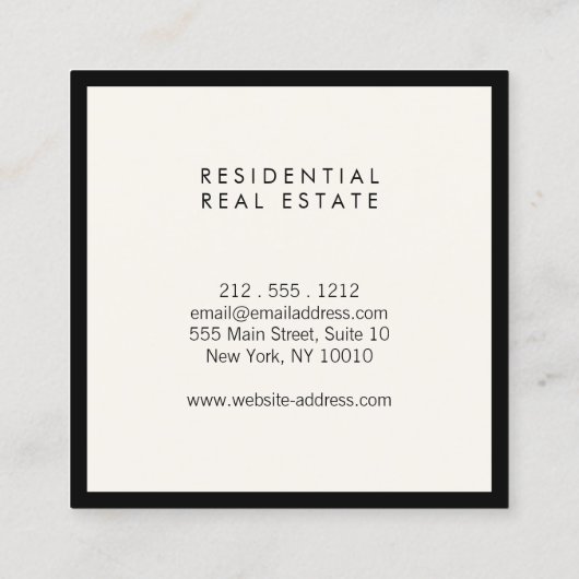 ホームモダンロ実在ゴエステート、不動産仲介業者アイボリー/ブラック スクエア名刺 (裏面)