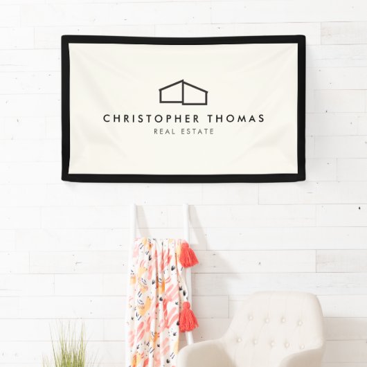 ホームモダンロ実在ゴエステート、不動産仲介業者アイボリー/ブラック 横断幕 (インサイチュ)