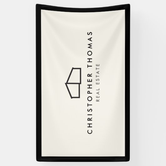 ホームモダンロ実在ゴエステート、不動産仲介業者アイボリー/ブラック 横断幕 (縦)