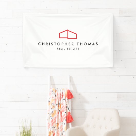 ホームモダンロ実在ゴエステート、不動産仲介業者赤/白 横断幕 (インサイチュ)