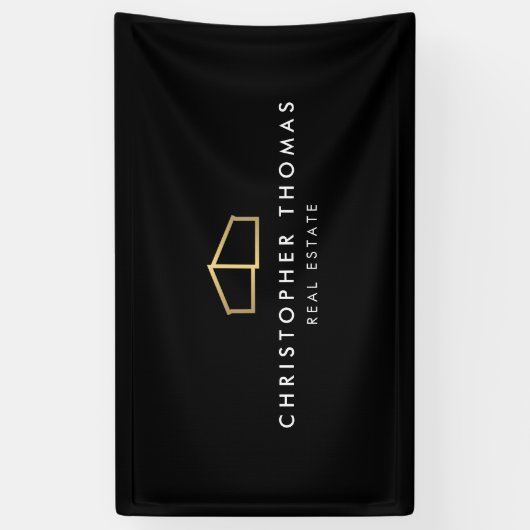 ホームモダンロ実在ゴエステート、不動産仲介業者金ゴールド/黒 横断幕 (縦)