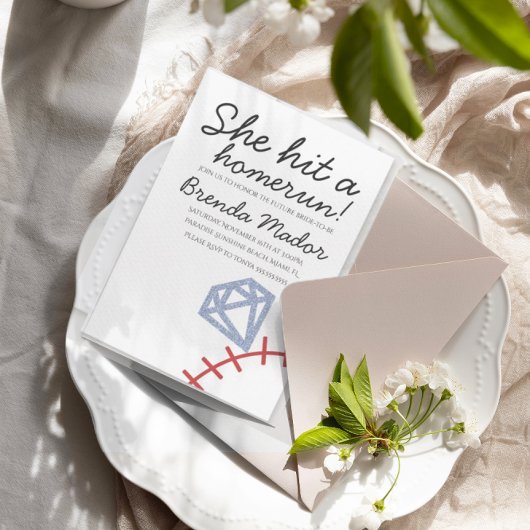 ホームランのような華やかな結婚前パーティーの野球テーマ 招待状