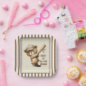 ホームランストライプ打球野球ベア1歳の誕生日 ペーパープレート (パーティー)