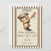 ホームランストライプ打球野球ベア1歳の誕生日 招待状 (正面)