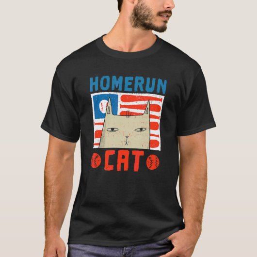 ホームランネコ野球バットボールスポーツ Tシャツ (正面)