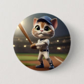 ホームランバッター: 3D野球猫がスイングする 缶バッジ (正面)