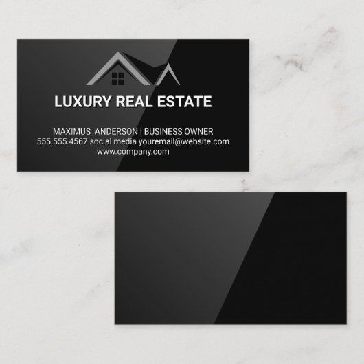 ホームルーフロゴ | エテ実在スお洒落ブラック 名刺 (正面/裏面)