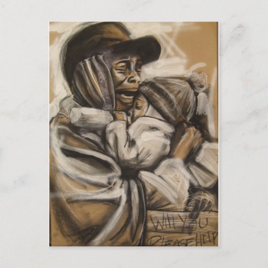 ホームレスの母と子 ポストカード (正面)