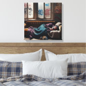 ホームレスの男が捨てられた建物で眠る キャンバスプリント (インサイチュ (寝室))