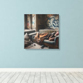 ホームレス男が捨てられた建物で昼寝 キャンバスプリント (インサイチュ (ウッドフロア))