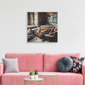 ホームレス男が捨てられた建物で昼寝 キャンバスプリント (インサイチュ (リビング))