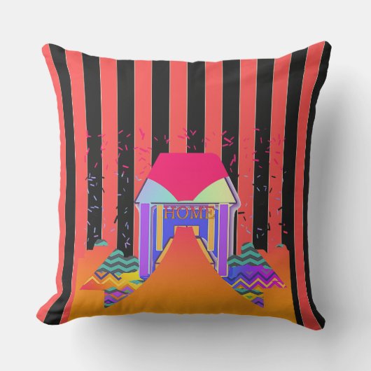 ホームレッドブラックストライプ アウトドアクッション (正面)