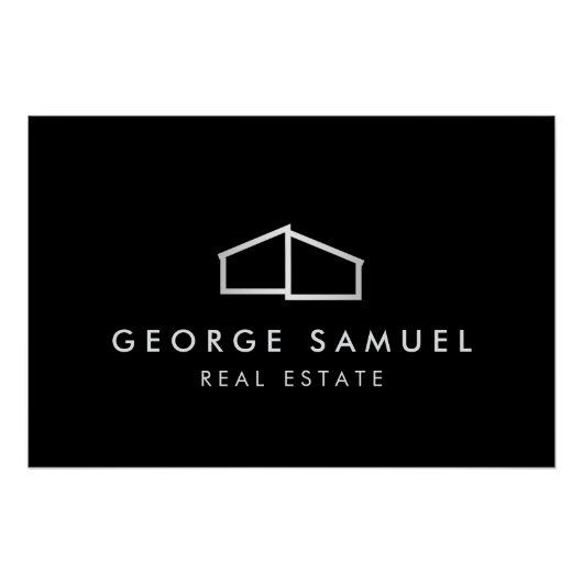 ホームロゴ不動産仲介業者ブラック&ホワイト ポスター (正面)