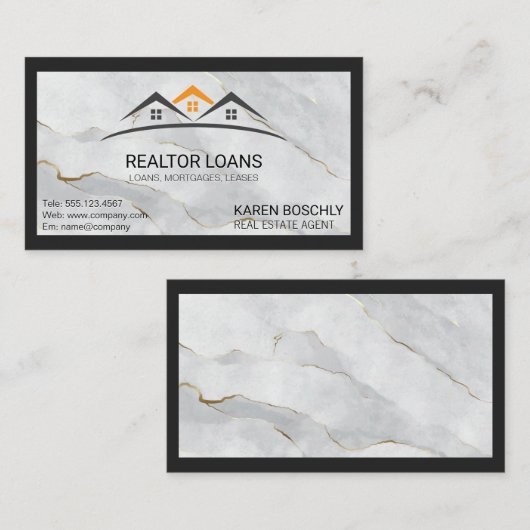 ホームロゴ | 大理石ブラック縁ど 名刺 (正面/裏面)