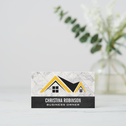 ホームロゴ |白い大理石タイル |レザー 名刺 (スタンド正面)