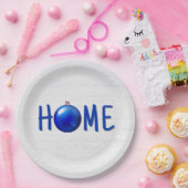 ホーム付き青クリスマスオーナメント文字 ペーパープレート (パーティー)