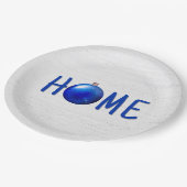 ホーム付き青クリスマスオーナメント文字 ペーパープレート (アングル)