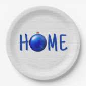 ホーム付き青クリスマスオーナメント文字 ペーパープレート (正面)