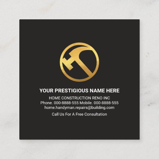 ホーム修復ツールウッド建物シルエット スクエア名刺 (裏面)