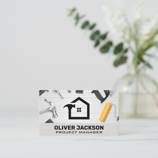 ホーム修復ツール | レンガの壁の背景 名刺 (スタンド正面)