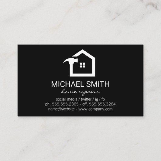 ホーム修復ロゴアイコン |黒の背景 名刺 (正面)