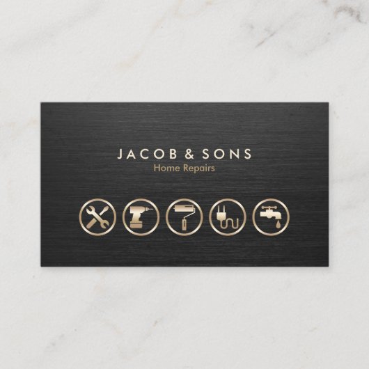 ホーム修復金ゴールドアイコンつや消しメタルテクスチャ 名刺 (正面)