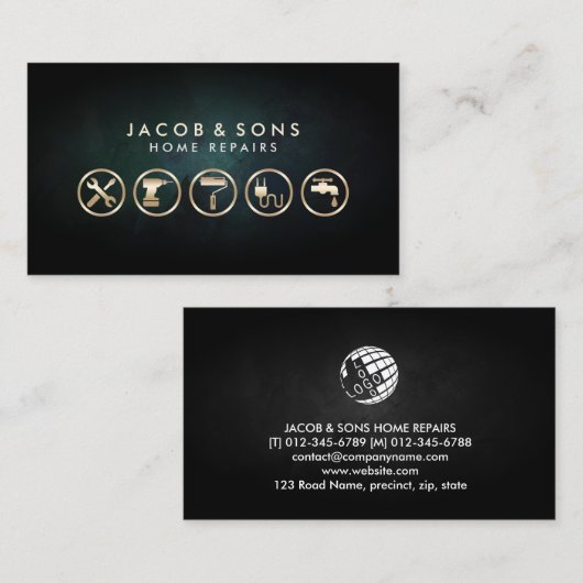 ホーム修復金ゴールドアイコンターコイズテクスグランジチャ 名刺 (正面/裏面)