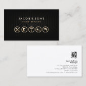 ホーム修復金ゴールドアイコン黒い金属テクスチャ 名刺 (正面/裏面)