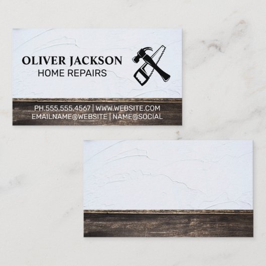 ホーム修復 |ハンマーとソー |広い木材 名刺 (正面/裏面)