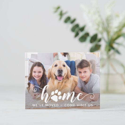 ホーム写真引っ越しました犬ペット移動告知 ポストカード (スタンド正面)