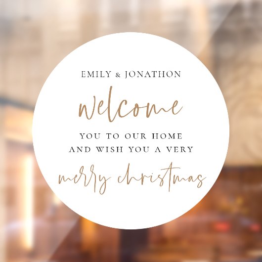 ホーム名へようこそメリークリスマスホワイトサークル ウィンドウサイン (シート2)