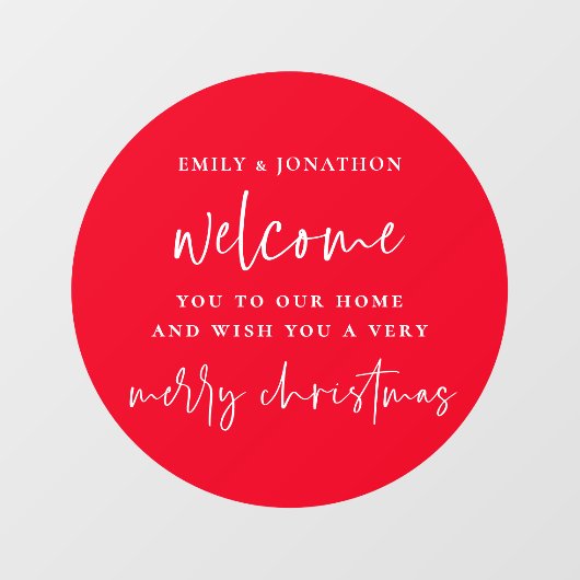 ホーム名へようこそメリークリスマスレッドホワイト ウィンドウサイン (シート)