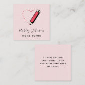 ホーム家庭教師先生教育者かわいい鉛筆ベビーピンク スクエア名刺 (正面/裏面)