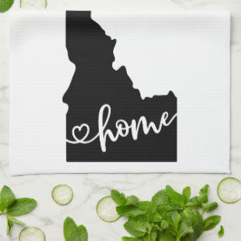 ホーム州アウトラインハートアイダホ キッチンタオル