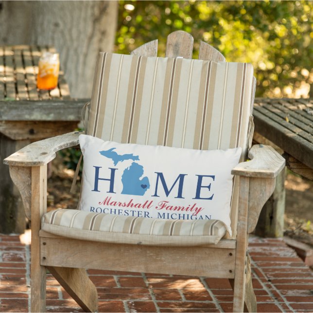 ホーム州オブミシガンレッドブルーファミリーモノグラム ランバークッション (椅子)