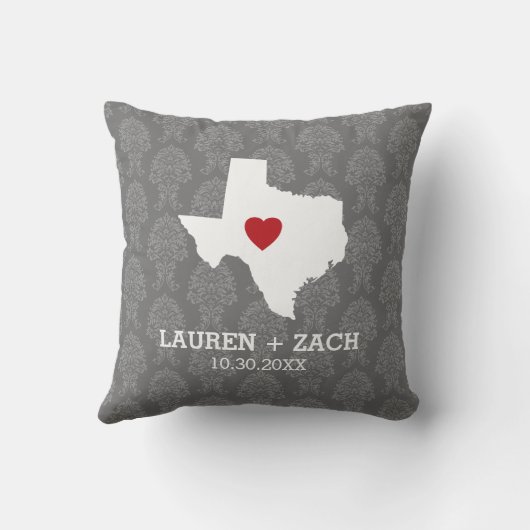 ホーム州マップアート – カスタムウェディングテキサス州 クッション (裏面)