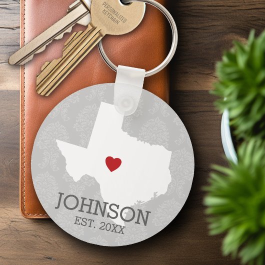 ホーム州マップアート – テキサス州ハート キーホルダー