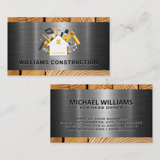 ホーム建築ツールロゴ | 金属と木材 名刺 (正面/裏面)