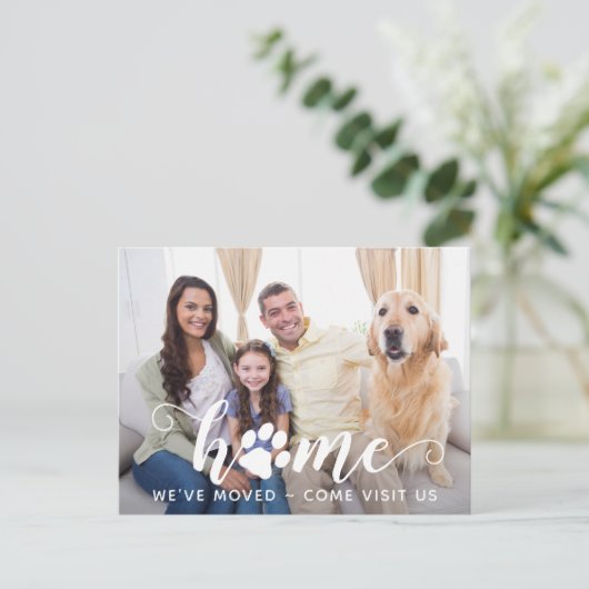ホーム引っ越しましたドッグファミリーペット引越アナウンセメン ポストカード (スタンド正面)