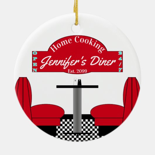 ホーム料理ネームシェフダイナーレトロスクエア セラミックオーナメント (裏面)