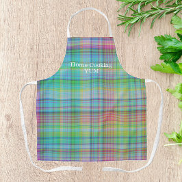 ホーム料理ピンクグリーンプレイドカスタム エプロン