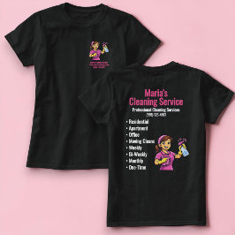 ホーム清掃サービス女性 ブラック Tシャツ