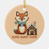 ホーム甘いホームコーヒーのカップで愛らしいフォックス セラミックオーナメント (正面)