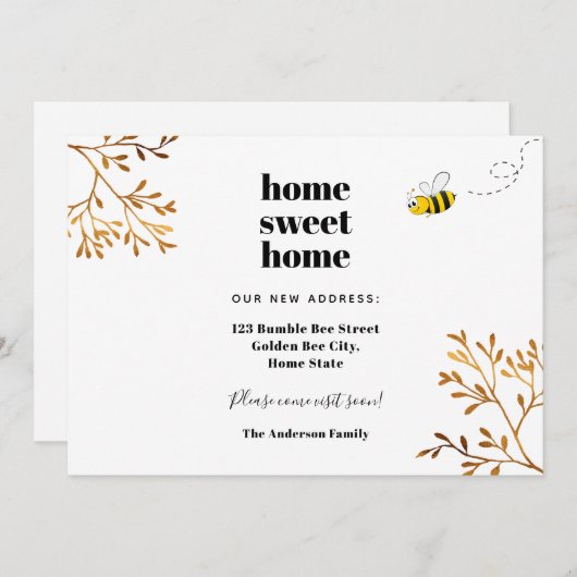 ホーム甘いホームビー金ゴールドの葉の移動 案内状 (正面/裏面)