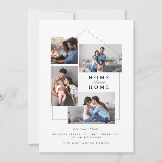 ホーム甘いホームフォトコラージュ新しいアドレス移動 案内状 (正面)