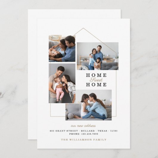 ホーム甘いホームフォトコラージュ新しいアドレス移動 案内状 (正面/裏面)