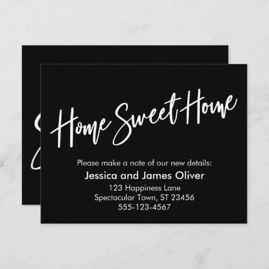 ホーム甘いホーム手書きブラックアナウンス 招待状 (正面/裏面)