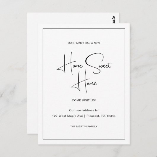 ホーム甘いホーム新しいアドレスの移動アナウンス ポストカード (正面/裏面)