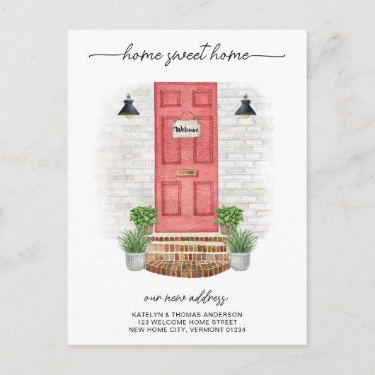 ホーム甘いホーム新しいアドレス水の色レッドドア 案内ポストカード (正面)