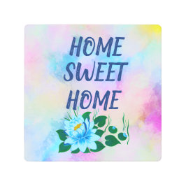 ホーム甘いホーム美しい青い花の水色 メタルプリント